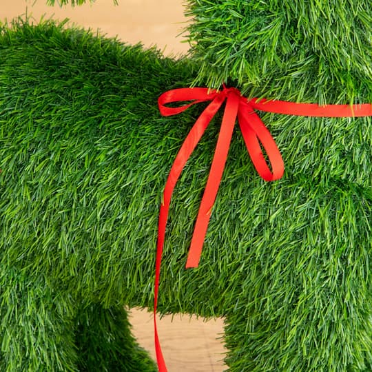 Nearly Natural 2ft. Green UV Resistant Artificial Christmas Grass Garden Plush Topiary Reindeer